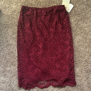 Lily White Burgundy Lace Pencil Skirt